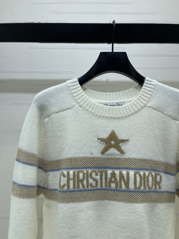 CD 26FW Crewneck Sweater Letter Crochet and Star Jacquard Wool 446536