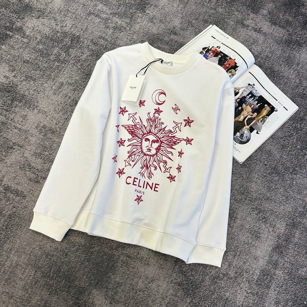 CE 26FW Sweatshirt Zodiac Sun Face Graphic Print Blanc Rouge Cotton 430746