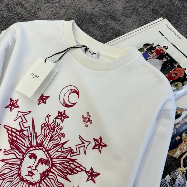 CE 26FW Sweatshirt Zodiac Sun Face Graphic Print Blanc Rouge Cotton 430746