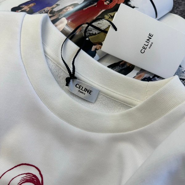 CE 26FW Sweatshirt Zodiac Sun Face Graphic Print Blanc Rouge Cotton 430746