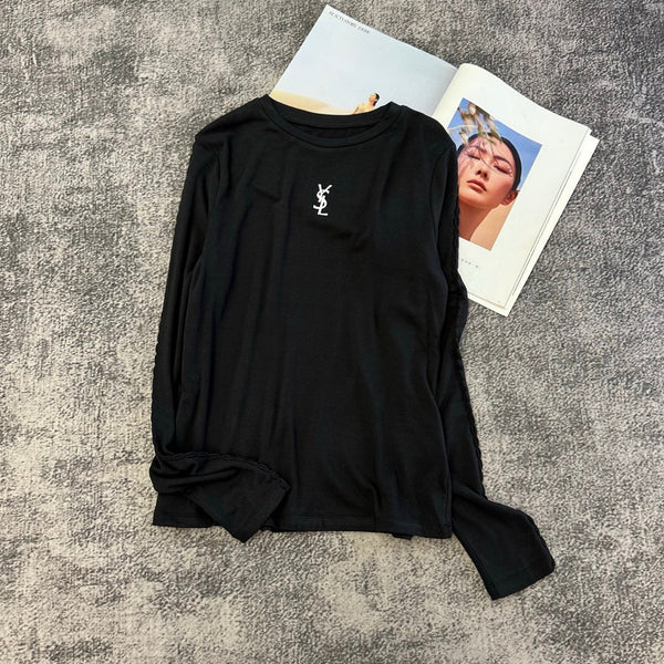YSL 26FW Long-Sleeved Top Embroidered Logo Viscose 446450
