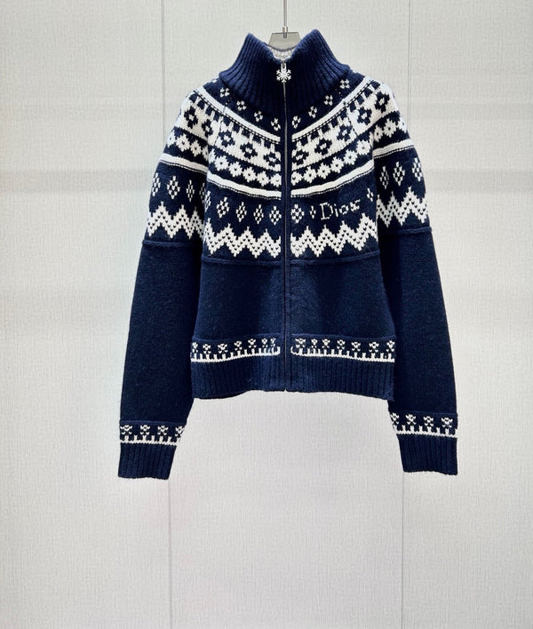 CD 26FW Fair Isle Jacquard Zip-Up Knit Vest High Neck Wool 446671