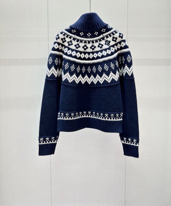 CD 26FW Fair Isle Jacquard Zip-Up Knit Vest High Neck Wool 446671