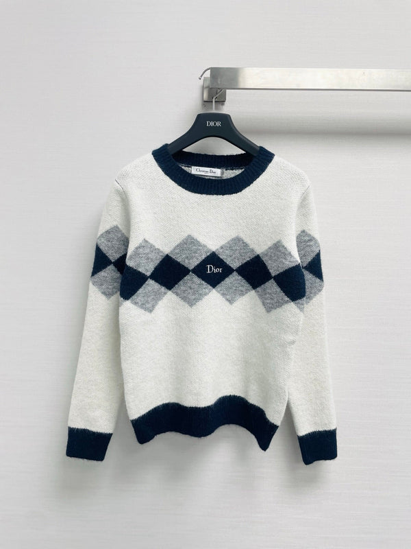 CD 26FW Crewneck Sweater Diamond Check Color-Block Letter Jacquard Wool 446710