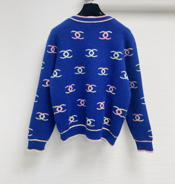CC 26FW V-Neck Cardigan All-Over Rainbow Double-C Jacquard Wool 446706
