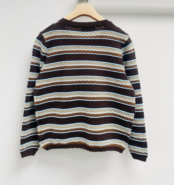 Miu 26FW Crewneck Cardigan Contrast Stripe Patch Logo Wool 446704