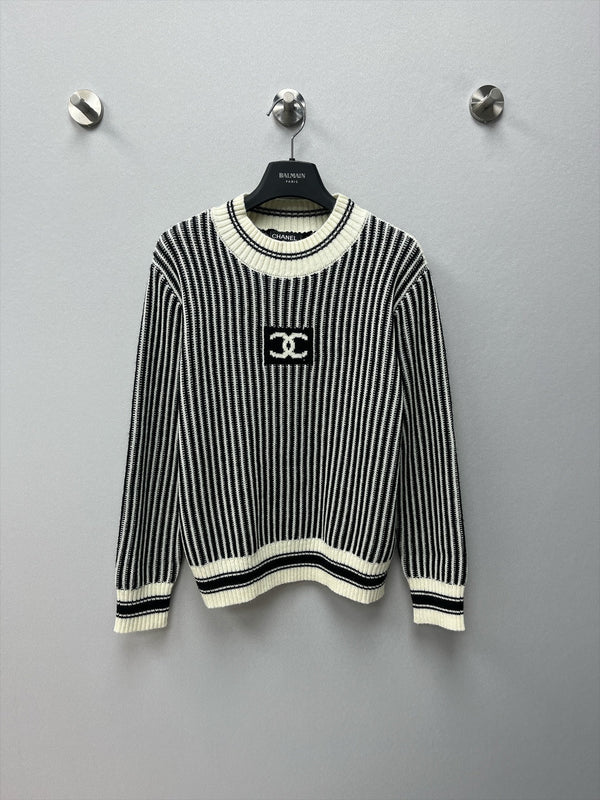 CC 26FW Ski Collection Striped Crewneck Sweater Double-C Logo Wool 446624