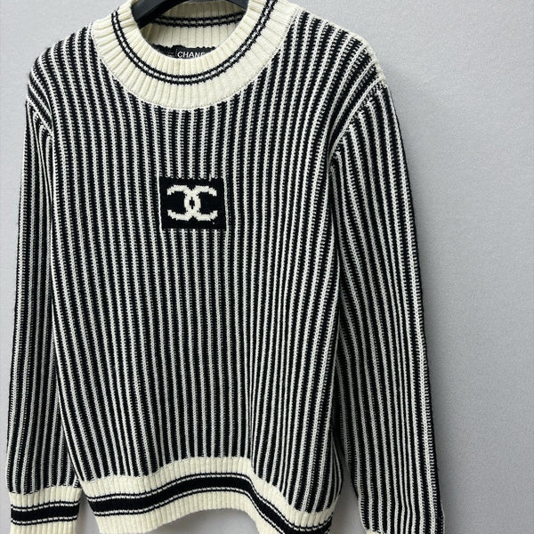 CC 26FW Ski Collection Striped Crewneck Sweater Double-C Logo Wool 446624