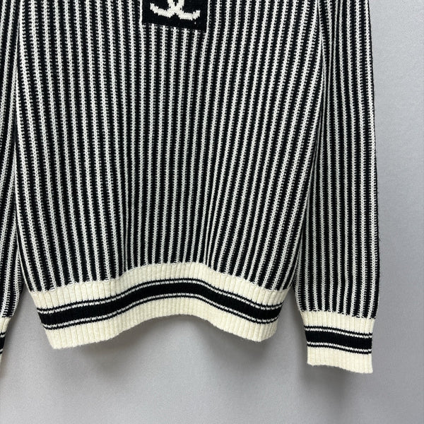 CC 26FW Ski Collection Striped Crewneck Sweater Double-C Logo Wool 446624