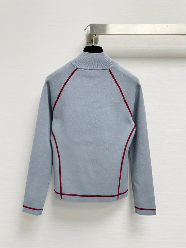 CC 26FW Slim-Fit Cropped Mock-Neck Cardigan Double-C Embroidery Wool 446596