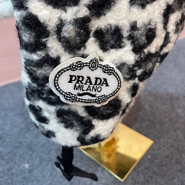 Prad 26FW Leopard Print Faux Fur Trapper Hat Ear Flaps Logo Patch