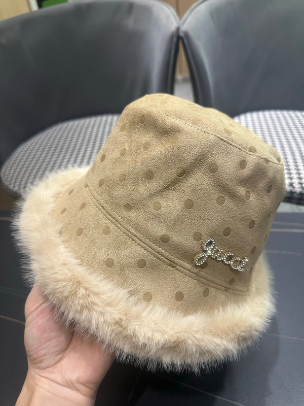 GG 26FW Polka Dot Bucket Hat Leather Faux Fur Trim 551881