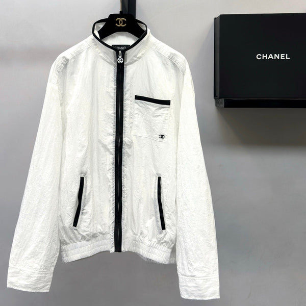 CC Stand-Collar Windbreaker Jacket Double-C Logo Black White Polyamide 447733