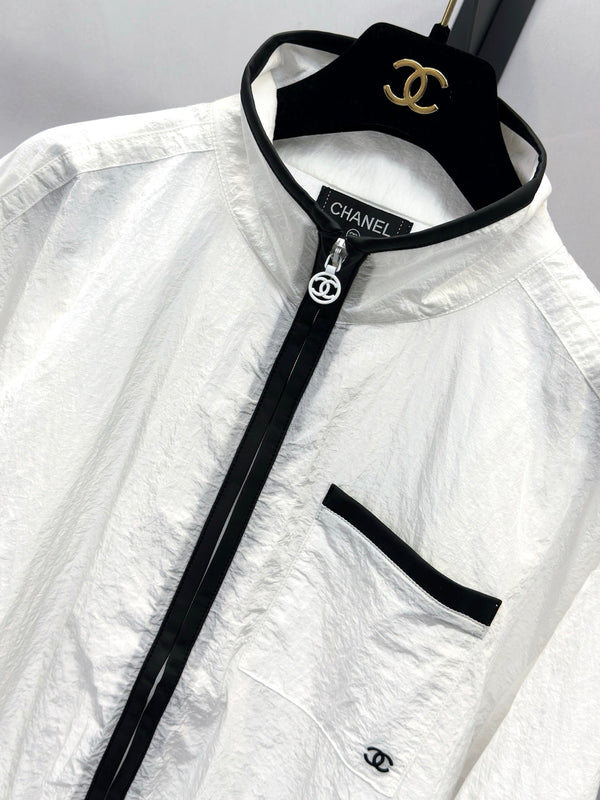 CC Stand-Collar Windbreaker Jacket Double-C Logo Black White Polyamide 447733