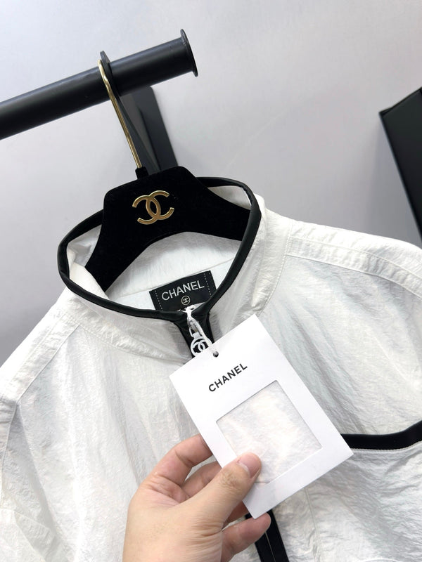 CC Stand-Collar Windbreaker Jacket Double-C Logo Black White Polyamide 447733