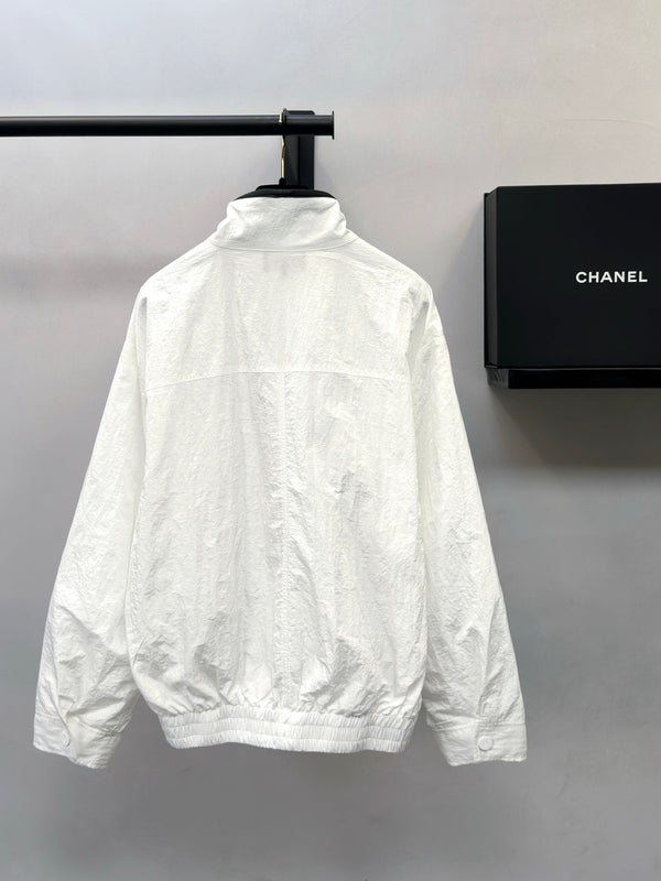 CC Stand-Collar Windbreaker Jacket Double-C Logo Black White Polyamide 447733