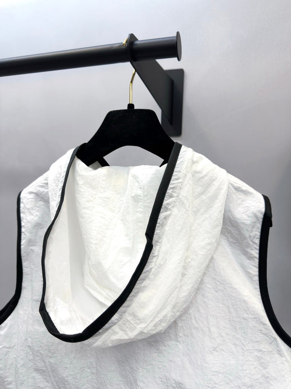 CC Hooded Sleeveless Vest Double-C Logo Black White Polyamide Contrast Trim 447727