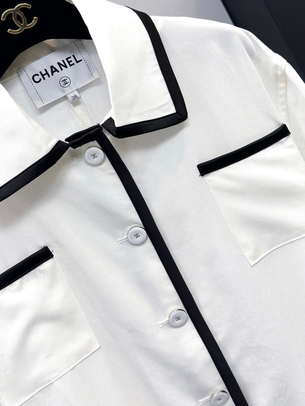 CC 26FW Contrast-Trim Collared Utility Jacket Four Patch Pockets Black White Silk 447725