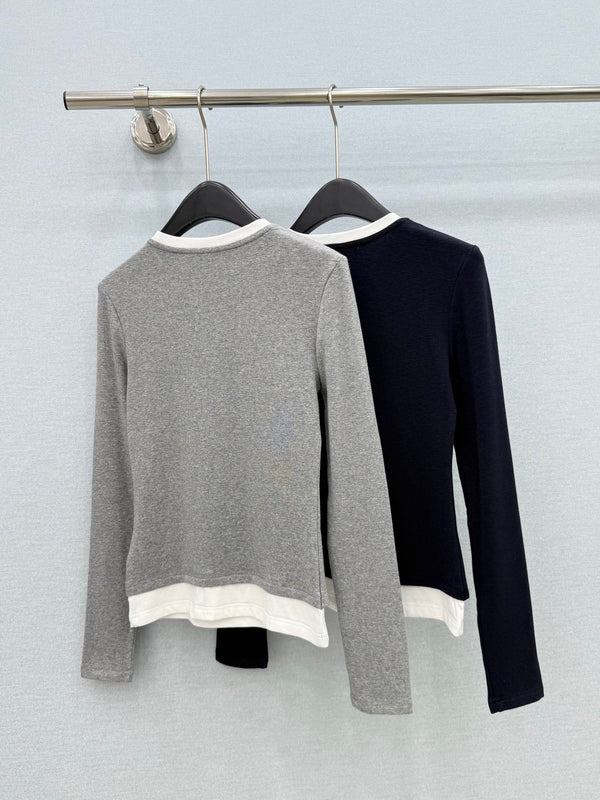 CC 26FW Layered Half-Zip Long-Sleeve Top Contrast Logo Stretch Fabric 447683