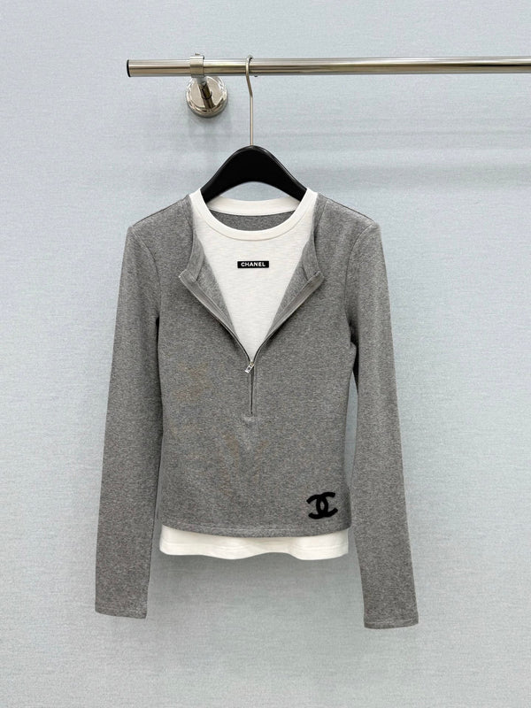 CC 26FW Layered Half-Zip Long-Sleeve Top Contrast Logo Stretch Fabric 447683