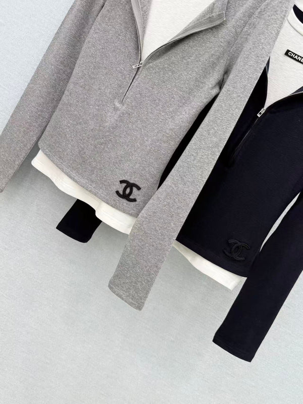 CC 26FW Layered Half-Zip Long-Sleeve Top Contrast Logo Stretch Fabric 447683