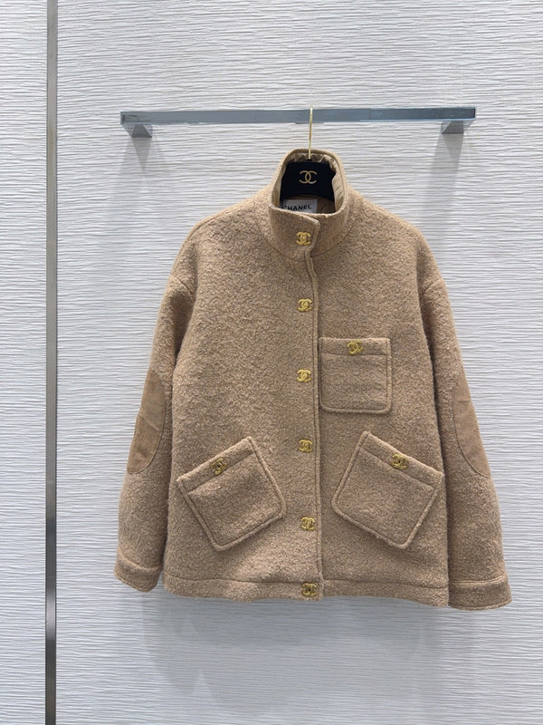 CC 26FW High-Collar Jacket Gold-Tone Snap Buttons Wool 447516