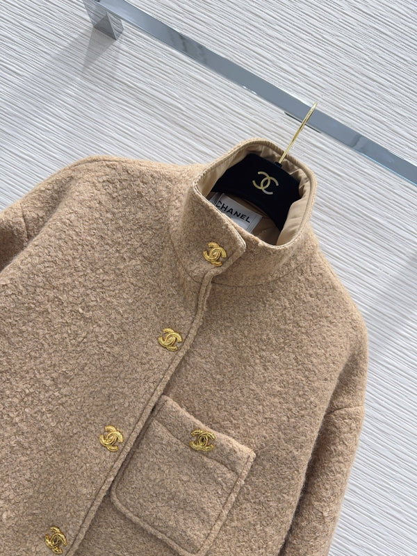 CC 26FW High-Collar Jacket Gold-Tone Snap Buttons Wool 447516