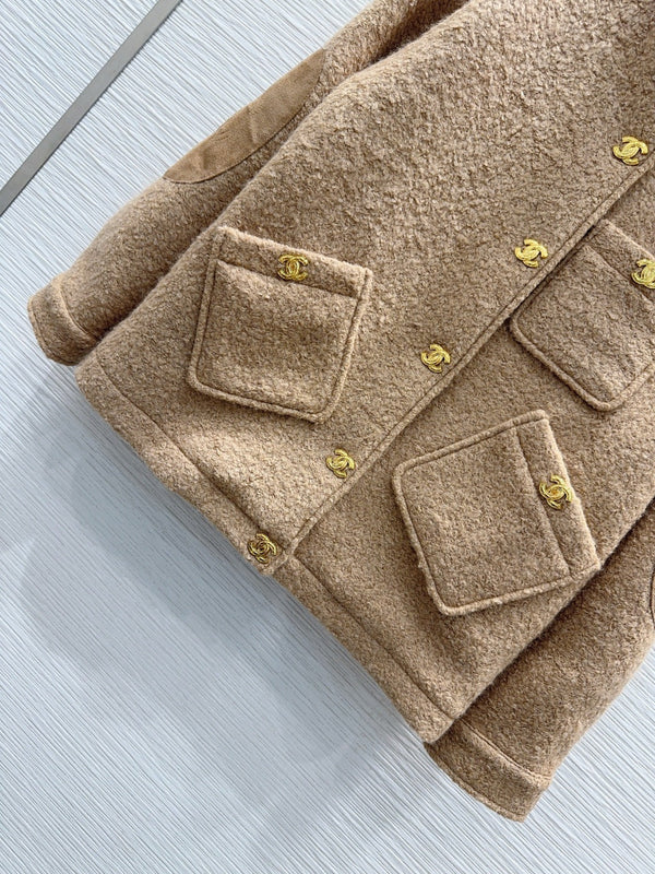 CC 26FW High-Collar Jacket Gold-Tone Snap Buttons Wool 447516