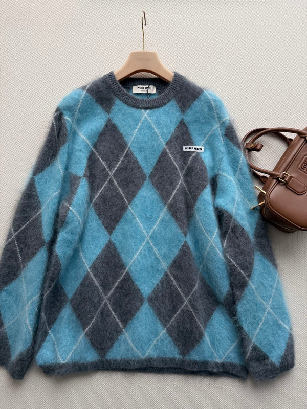 Miu 26FW Diamond-Jacquard Crewneck Wool Blend 447314