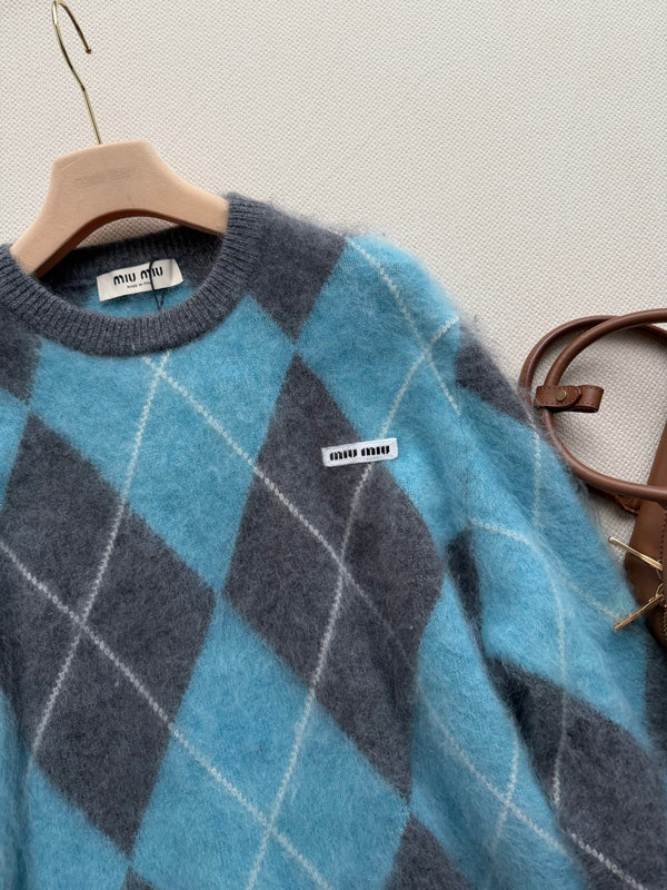 Miu 26FW Diamond-Jacquard Crewneck Wool Blend 447314