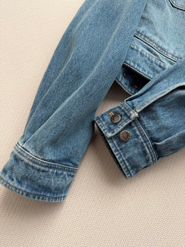 Prad 26FW Cropped Denim Jacket Leather Collar Cotton 447225