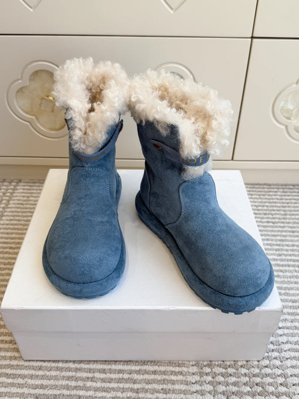 LW 26FW Curly Shearling Cuff Snow Boots Suede 193310