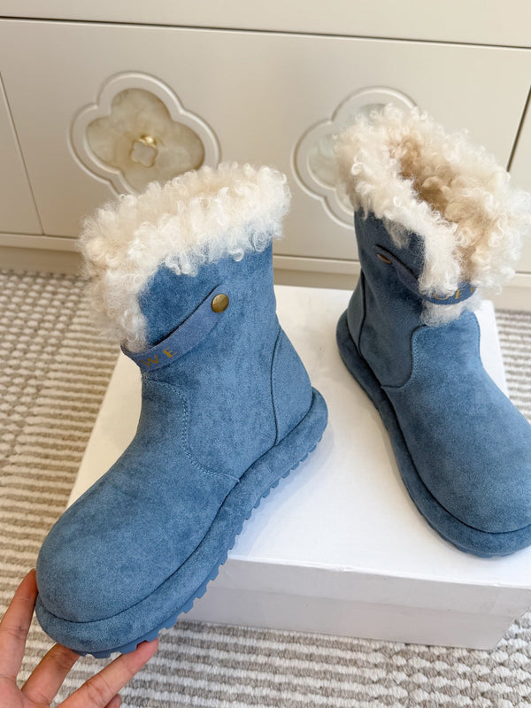 LW 26FW Curly Shearling Cuff Snow Boots Suede 193310