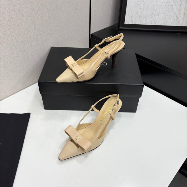CC 26FW Slingback Pumps Bow Detail Leather 193789