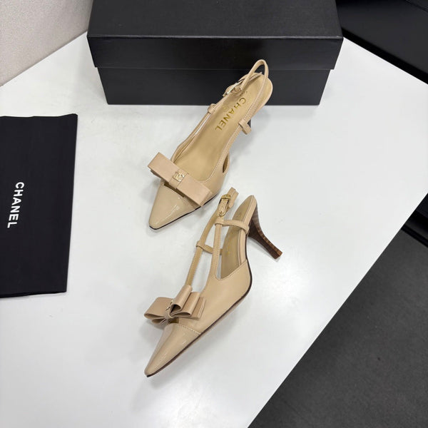 CC 26FW Slingback Pumps Bow Detail Leather 193789