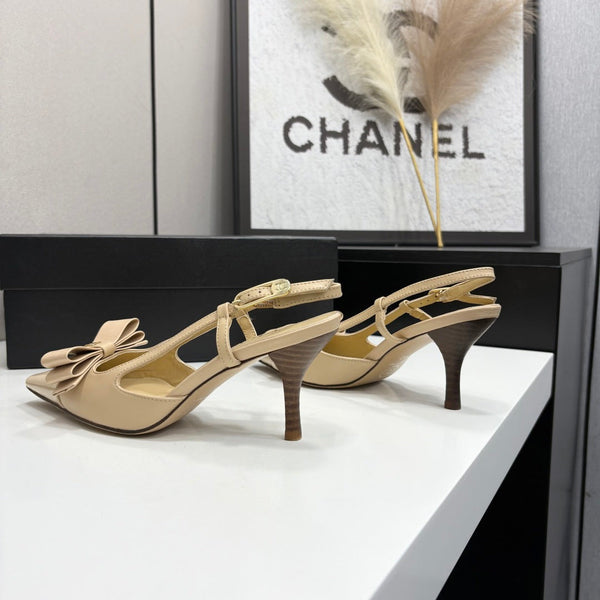 CC 26FW Slingback Pumps Bow Detail Leather 193789