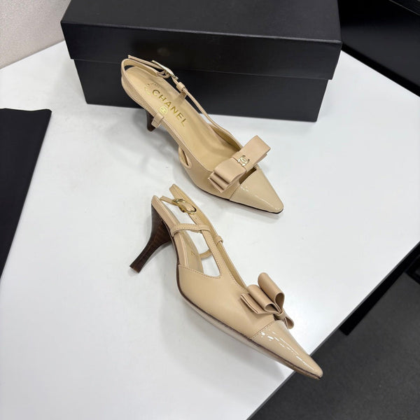 CC 26FW Slingback Pumps Bow Detail Leather 193789