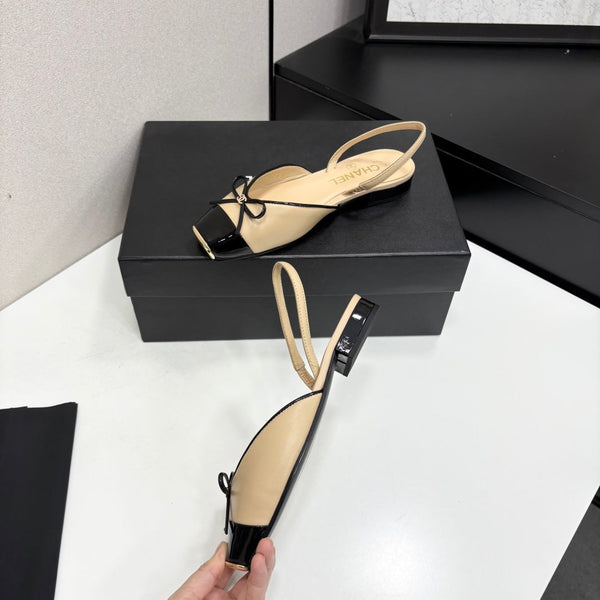 CC 26FW Slingback Flat Shoes Bow Detail Suede Patent Leather 193763