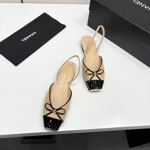CC 26FW Slingback Flat Shoes Bow Detail Suede Patent Leather 193763