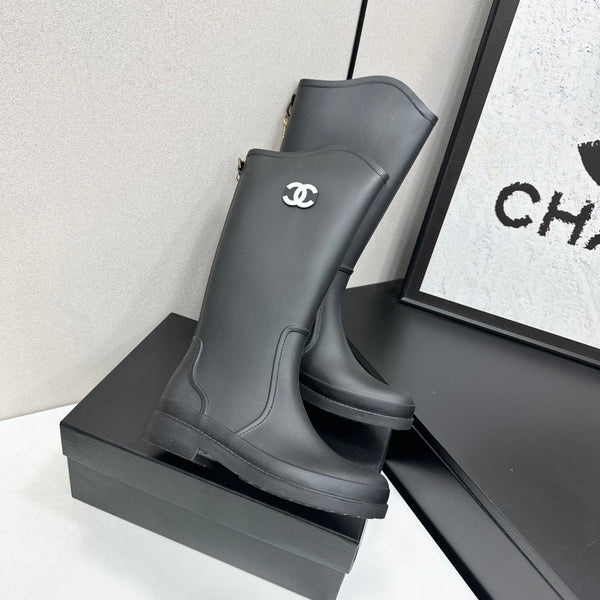 CC 26FW Double-C Logo Rain Boots Black Waterproof Rubber 193703