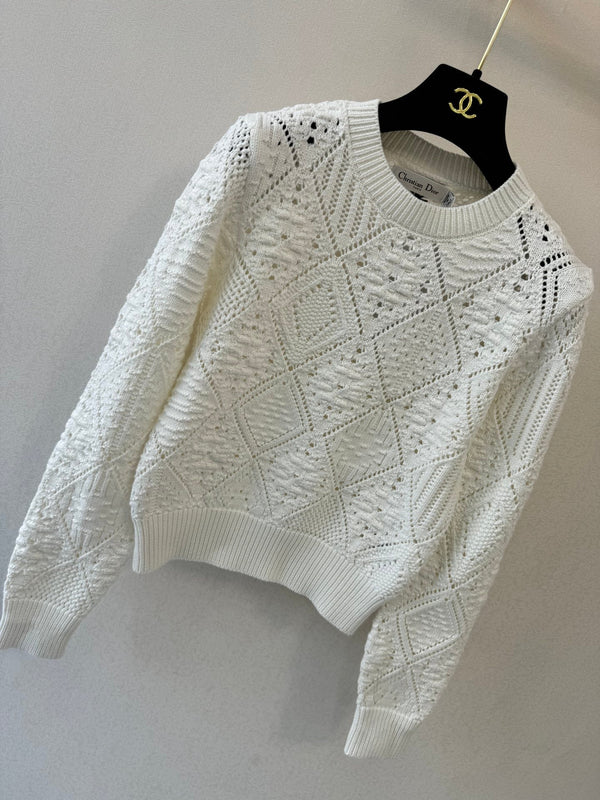 CD 26FW Crewneck Pullover Sweater White Cotton 448177