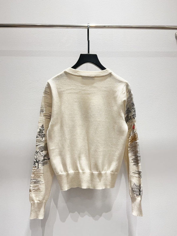 CD 26FW Sweater Snowy Landscape Embroidered Cream Knit Wool 448173