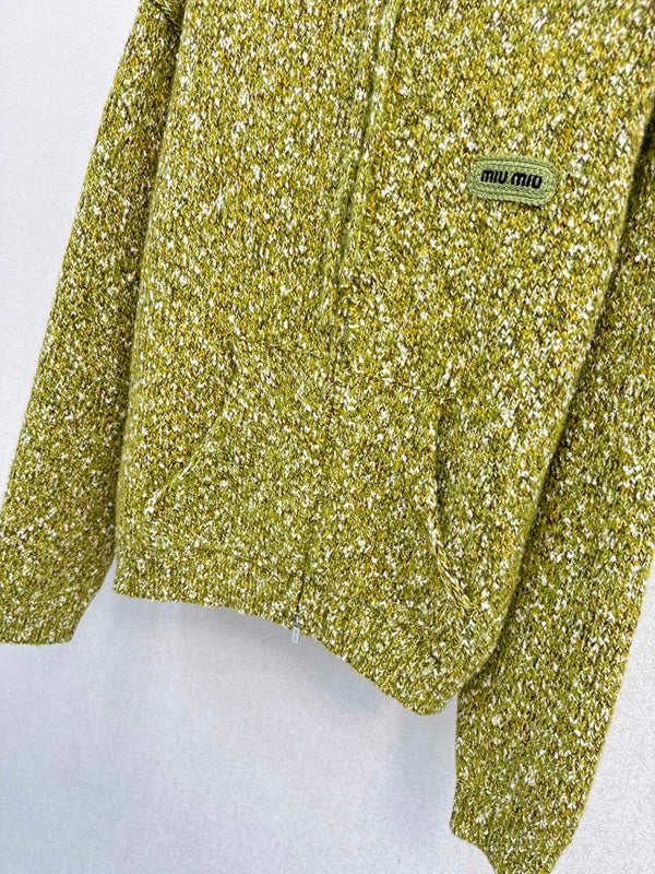 Miu 26S Hooded Double-Zip Cardigan Green Wool 448152