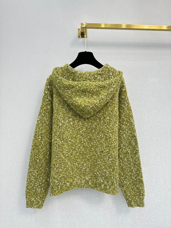 Miu 26S Hooded Double-Zip Cardigan Green Wool 448152