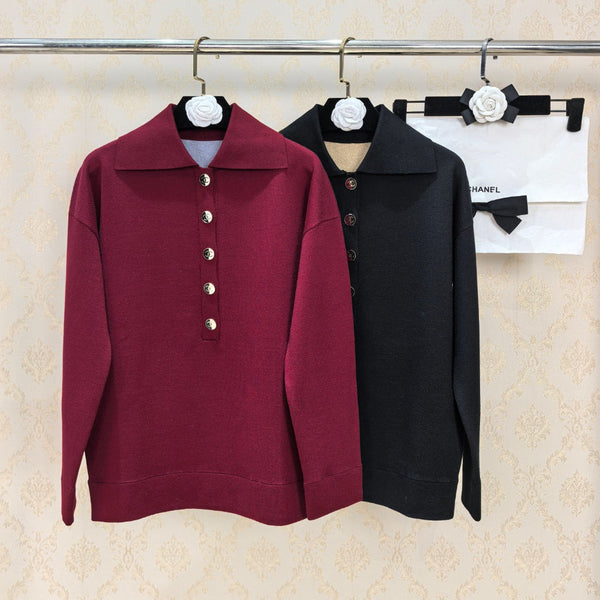 CC 26S Polo Collar Long-Sleeve Pullover Silk 448118