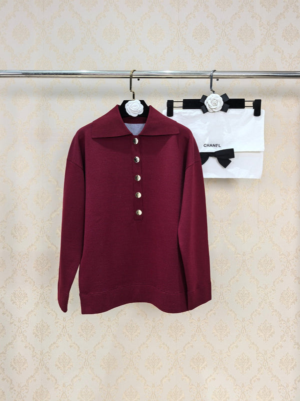 CC 26S Polo Collar Long-Sleeve Pullover Silk 448118