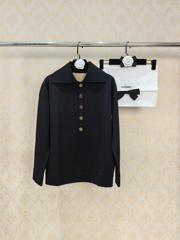 CC 26S Polo Collar Long-Sleeve Pullover Silk 448118
