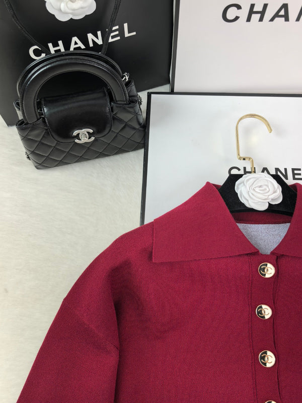 CC 26S Polo Collar Long-Sleeve Pullover Silk 448118