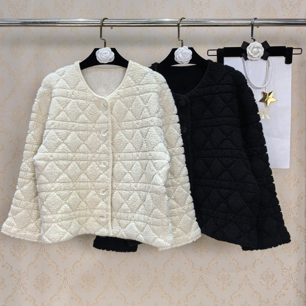 CD 26S Cannage Quilted Jacket Round Neck Button Front Sheep Wool 448114