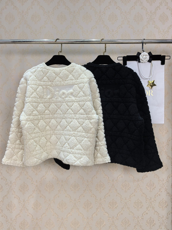 CD 26S Cannage Quilted Jacket Round Neck Button Front Sheep Wool 448114